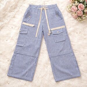 POL Navy and White Striped wide leg Pants NEW women’s size medium